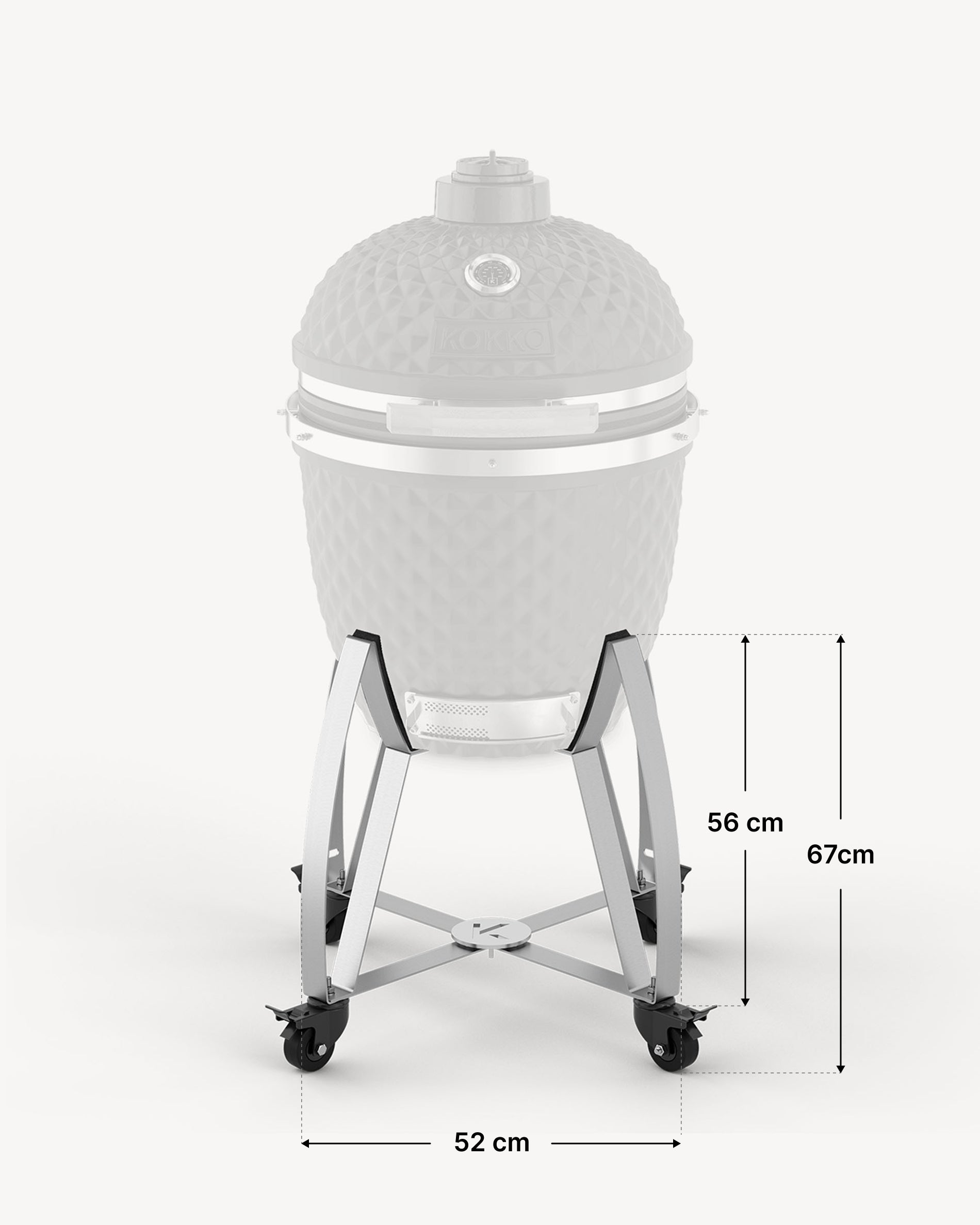 Schema van de afmetingen van de Kokko XL 22 inch roestvrijstalen trolley.