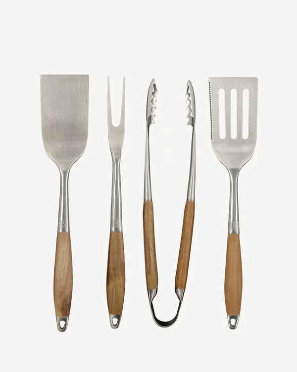 Set van 4 RVS en acacia keukengerei