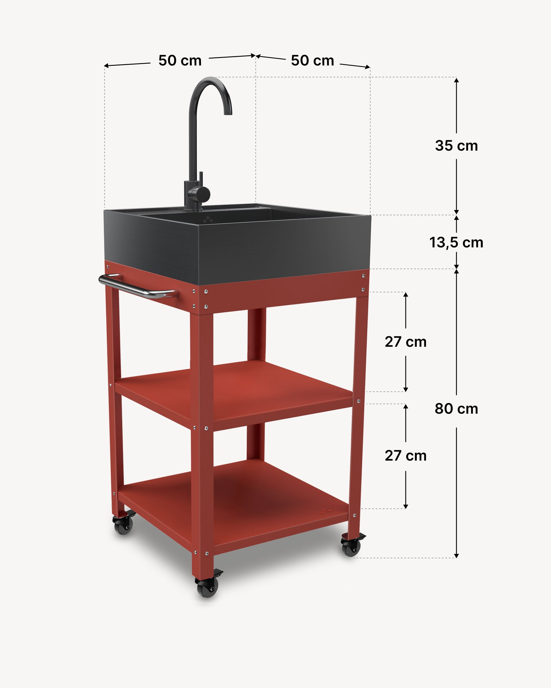 Dimensions desserte métal 50x50 avec évier en inox noir