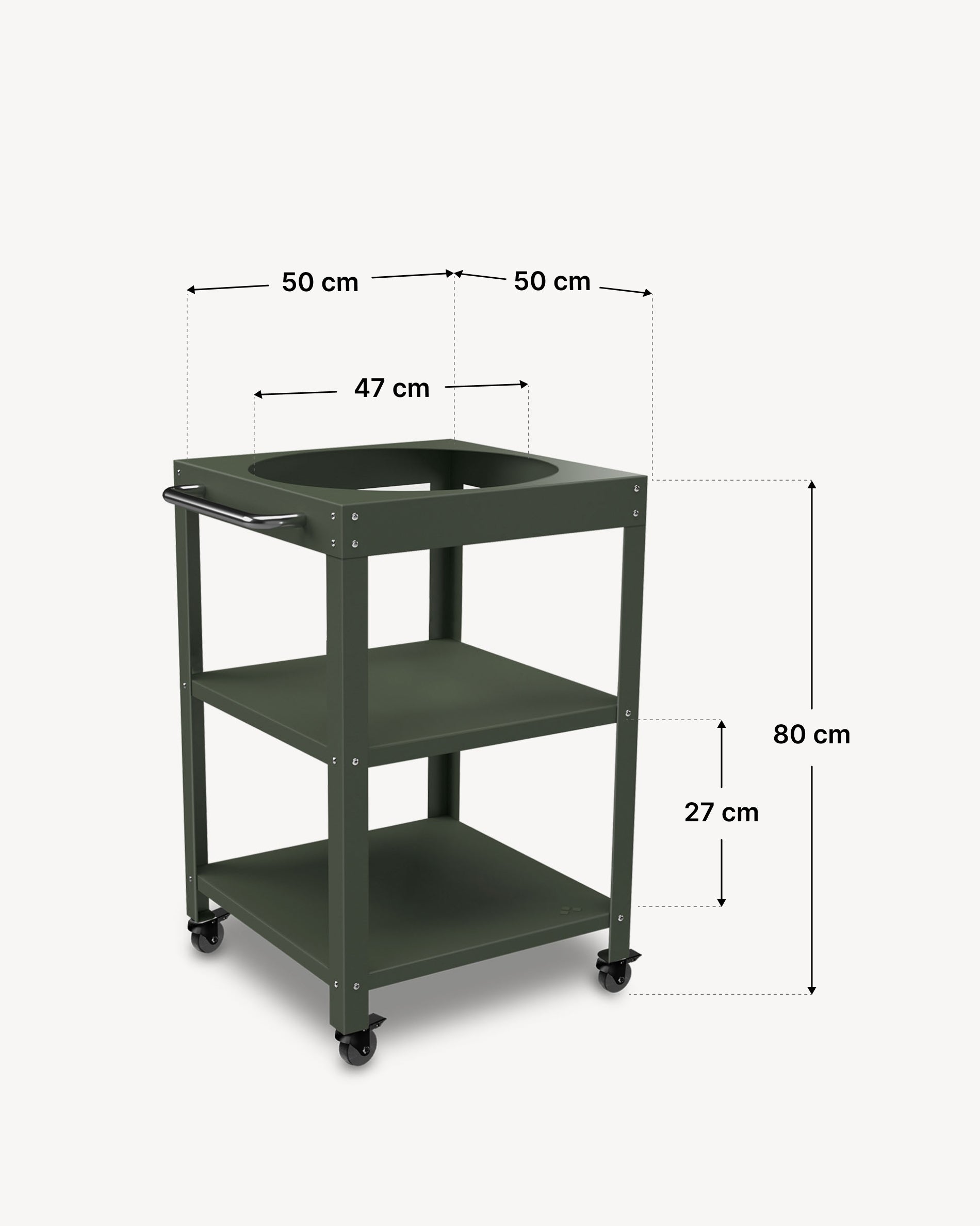Dimensions de la desserte métal 50 × 50 cm pour Kokko 18.