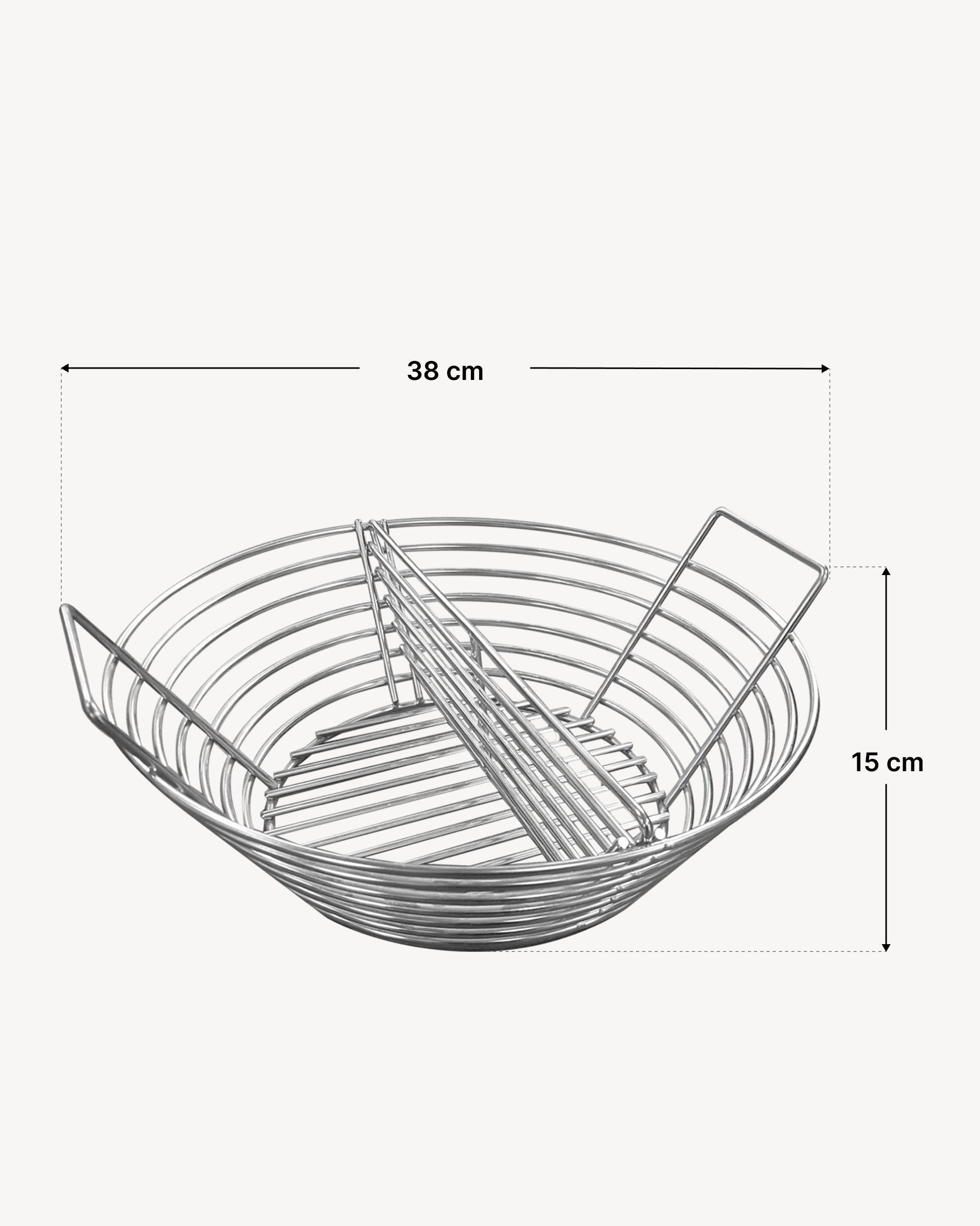 Afmetingen roestvrijstalen houtskoolmand Kokko XL 22"